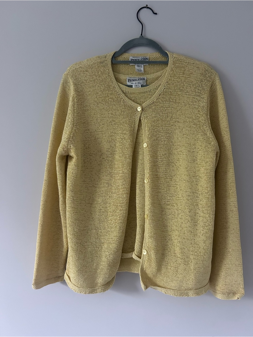Pendleton Pale Yellow Button Cardigan Sweater with tank set cotton blend